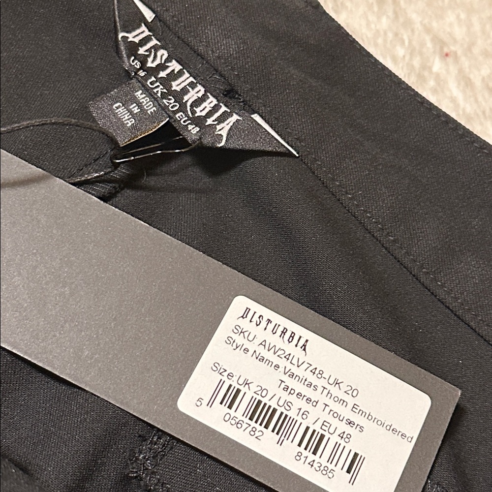 Nwt Disturbia High Rise Embroidered Tapered Tailored Trousers Dark Goth 16 Black - Picture 9 of 10